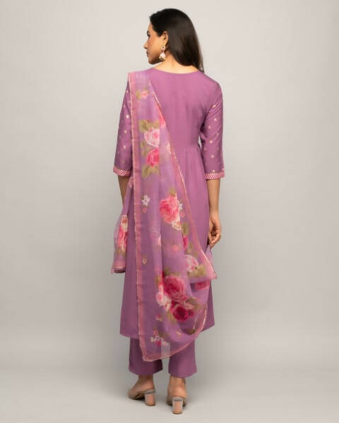 FIORRA Women's Lavender Creap A-Line Kurta Pant With Dupatta | Grocsy