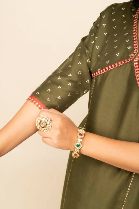 FIORRA Women's Green Silk Blend Straight Kurta Palazzo Set With Dupatta | Grocsy