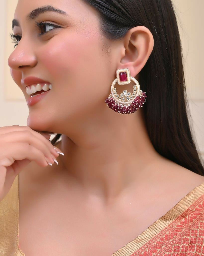 VOJ Gold-Polished Purple Stone Studded Earrings