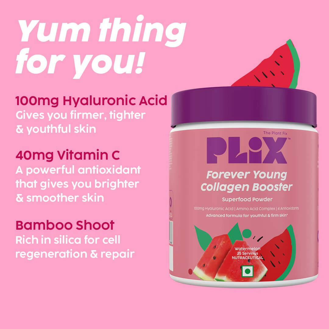 PLIX The Plant Fix Wholefood Forever Young Collagen Builder Powder for Skin - Watermelon | Grocsy