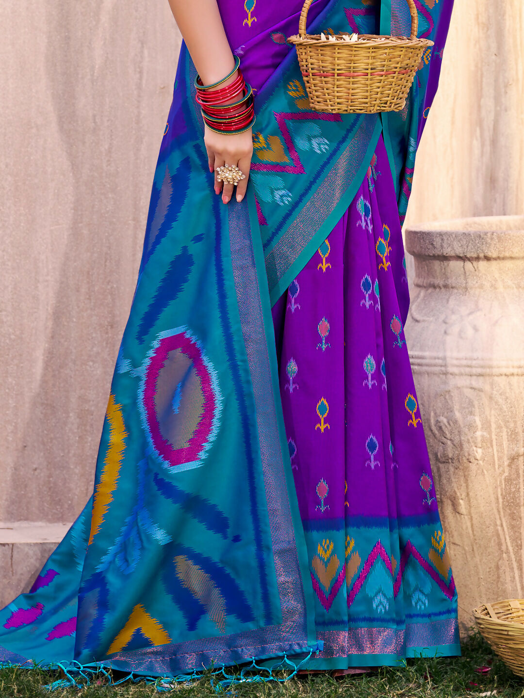 Shree Shyam Fashion Purple Pochampally Silk Saree | Grocsy