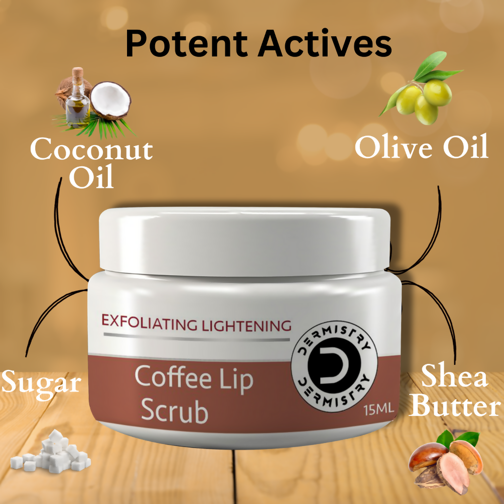 Dermistry Exfoliating Lightening Coffee & Sugar Lip Scrub for Dark Dry Chapped Lips & Pigmentation | Grocsy