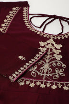 The52 Women's Beautiful Vichitra Silk Fabric Embroidery Work Flared Anarkali Pant and Dupatta Set | Grocsy