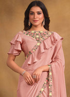 Pink Crepe Georgette Silk Designer Saree with Unstitched Blouse - Norita Mahitha | Grocsy