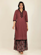 Aramya Straight Soft Cotton Geometric Print Women's Kurta - Red | Grocsy