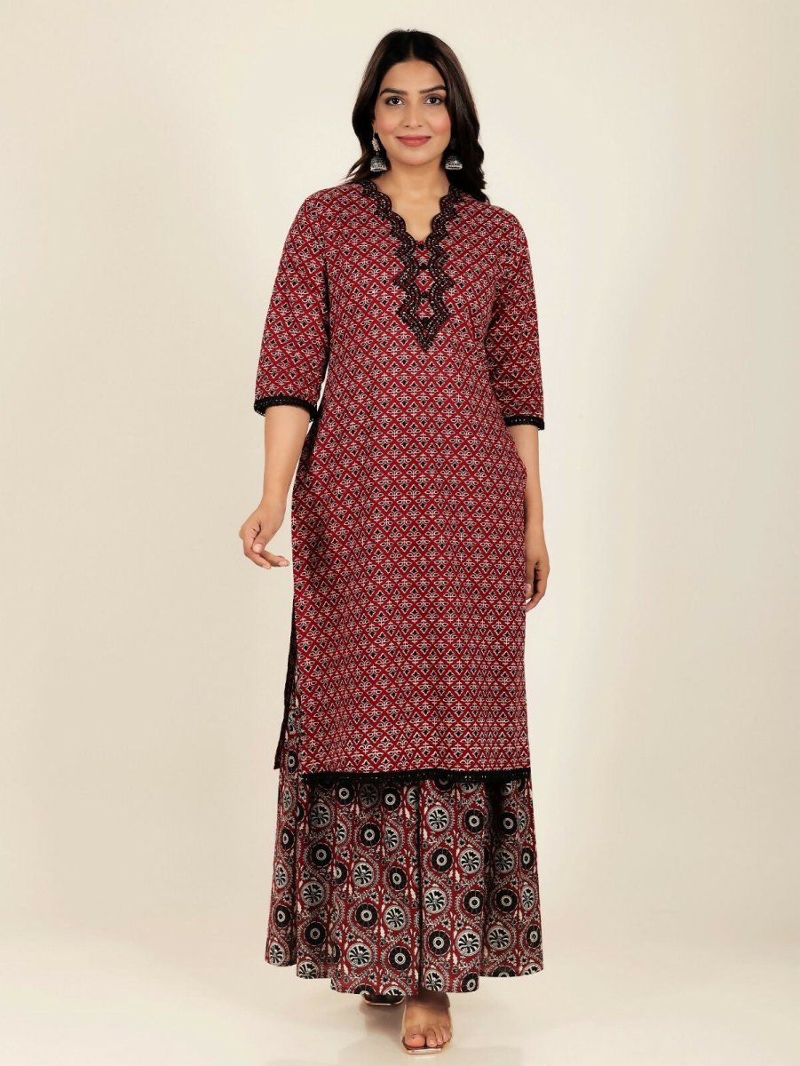 Aramya Straight Soft Cotton Geometric Print Women's Kurta - Red | Grocsy