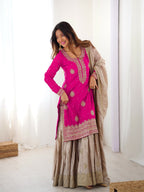 Lehenga Mart Designer Sharara Suit With Kurta, Sharara, Dupatta For Women-Pink | Grocsy