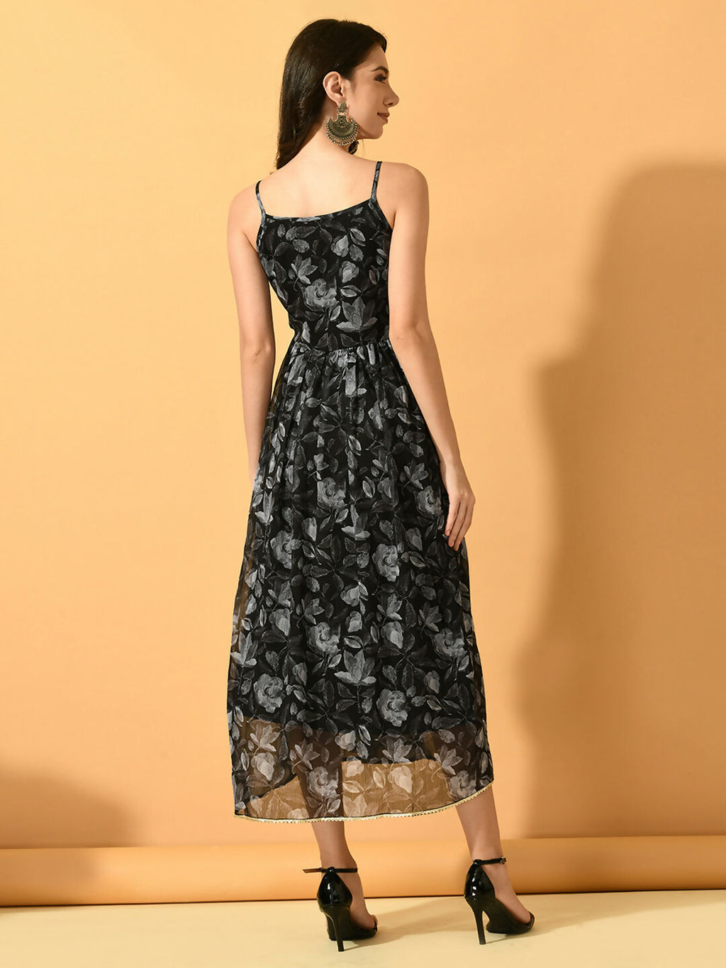 Myshka Women's Black Fit and Flare Party Dress | Grocsy