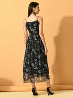Myshka Women's Black Fit and Flare Party Dress | Grocsy