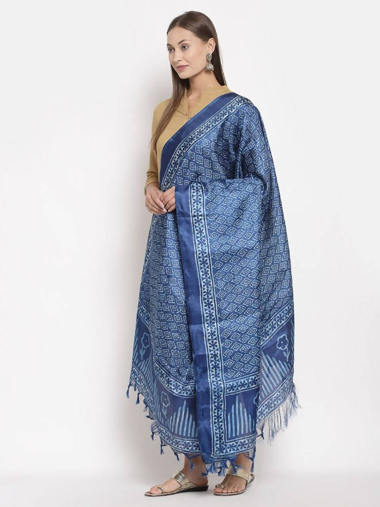 Myshka Women's Blue Cotton Print Casual Dupatta | Grocsy