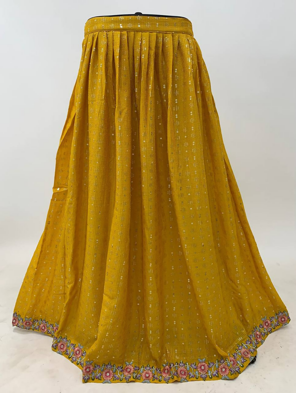 Lorenvalley Fashion Yellow Chinon Embroidery with Sequince Work Salwar Lehenga Stitched | Grocsy