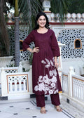 Miravan Women's Wine pure cotton floral printed Kurta and palazzo set | Grocsy