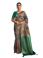 Joban Fashion Greensoft Silk Weaving Fabric With Digital Jamdani Print With Jacquard Rich Pallu & Blouse With Spring Tassels | Grocsy