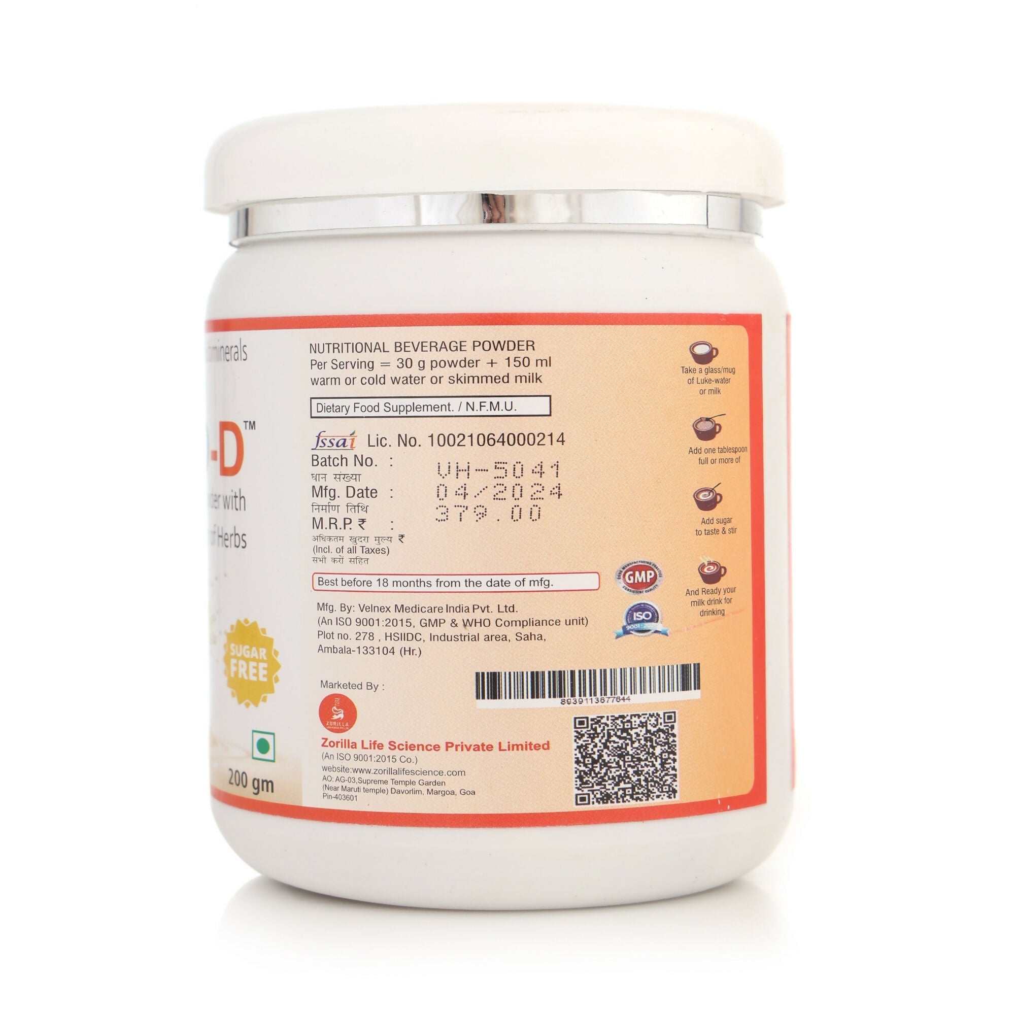 Zorilla Life Science Zoripro-D Protein Powder - Vanilla I Fortified with Protein I Multivitamin I Multimineral I Protein Powder with power of Herbs I Milk Protein with Power of Ashwagandha | Grocsy