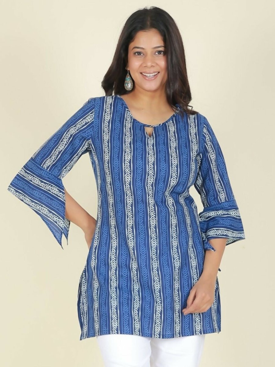 Aramya Blue Soft Cotton Striped Straight Kurta for Women | Grocsy