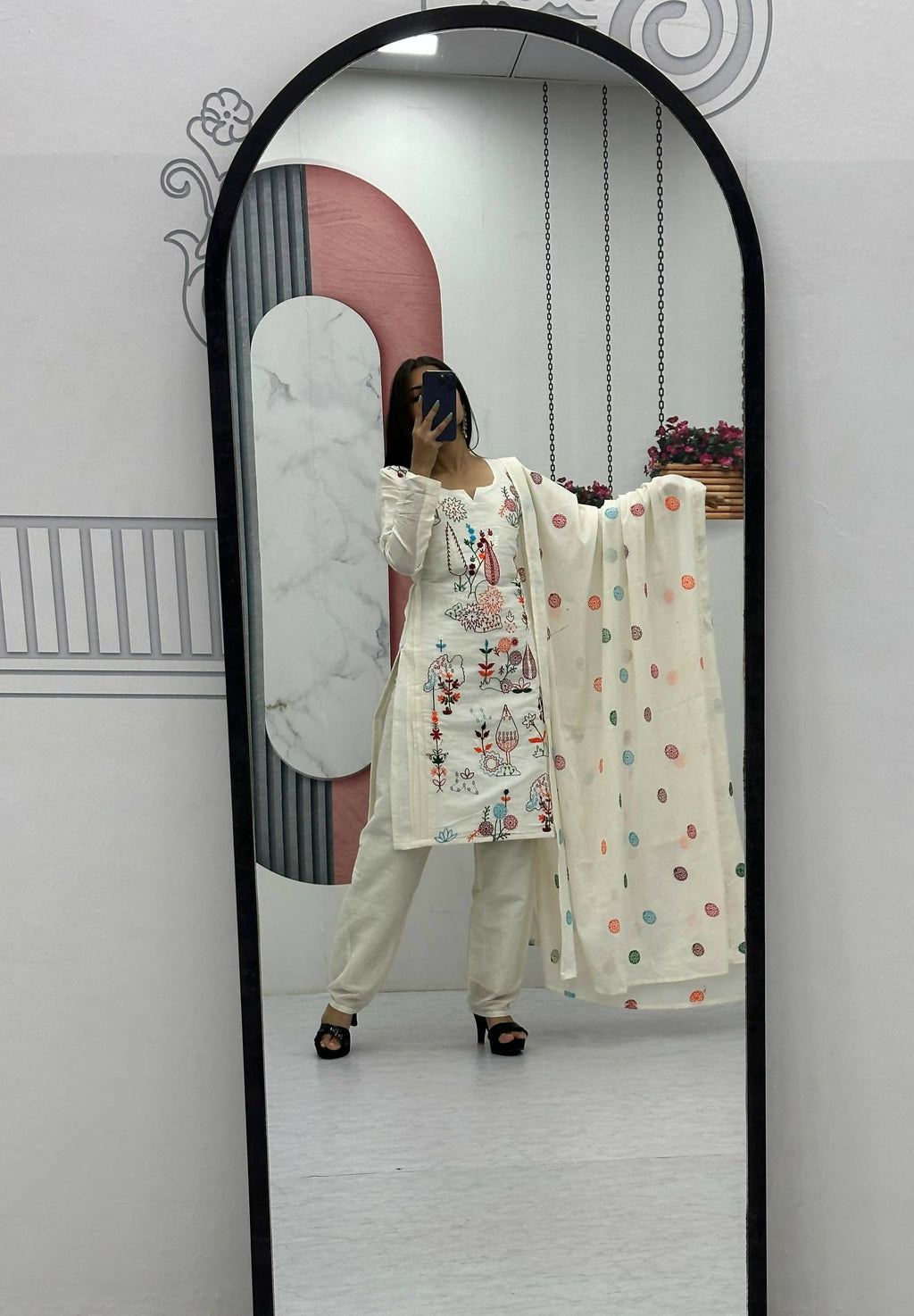 Teeya Creation Womens New Khadi Cotton Heavy Embroidery Thread Work Cream Kurta Set | Grocsy