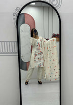 Teeya Creation Womens New Khadi Cotton Heavy Embroidery Thread Work Cream Kurta Set | Grocsy