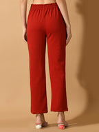 Myshka Women's Red Straight Fit Party Trouser | Grocsy