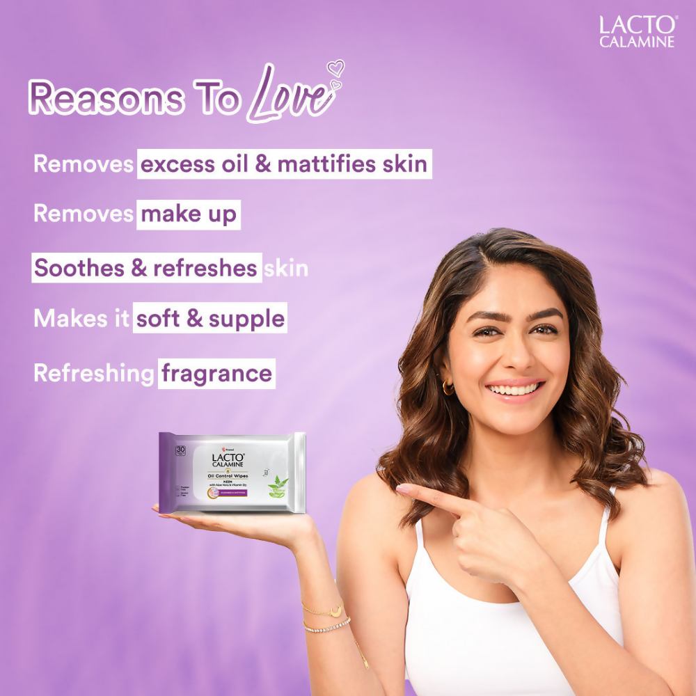 Lacto Calamine Oil Control Face Wipes, Makeup Remover Wipes With Neem & Aloe 30 Usable Wipes | Grocsy