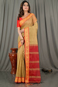 Exclusive Collection Beautiful Khadi Cotton Brown Handloom Saree | Grocsy