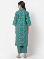 Myshka Women's Green Cotton Printed Half Sleeve Casual Kurta & Pant Set | Grocsy