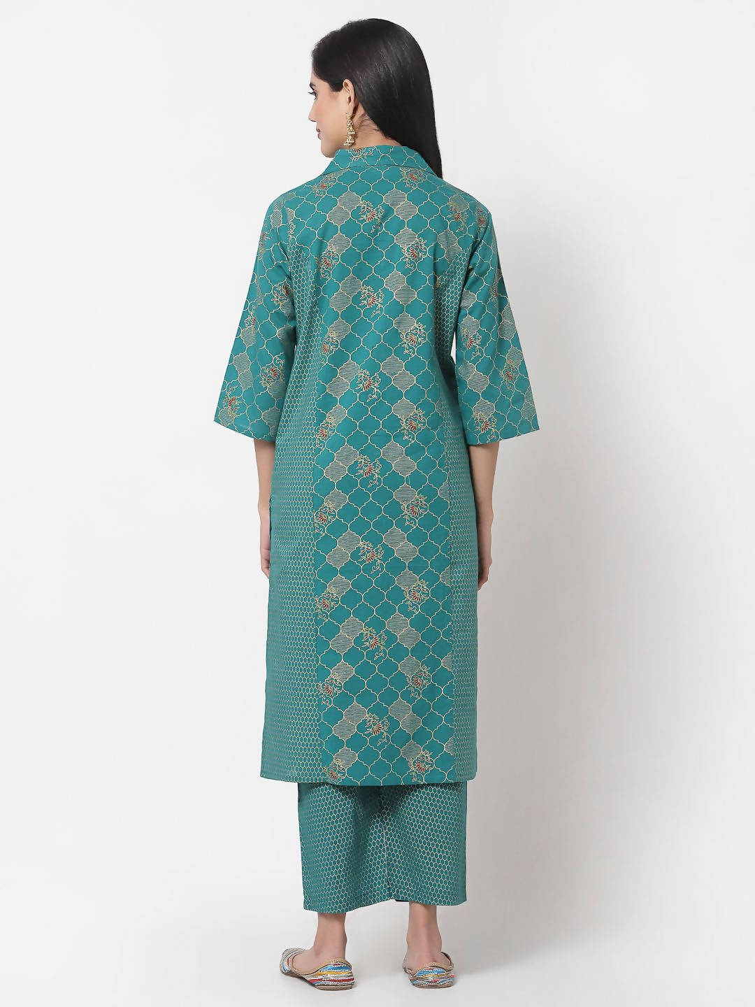 Myshka Women's Green Cotton Printed Half Sleeve Casual Kurta & Pant Set | Grocsy