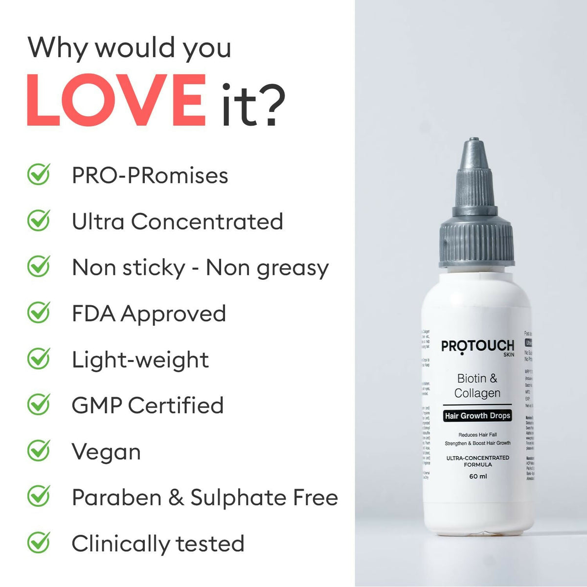 Protouch Biotin & Collagen Hair Growth Drops with Redensyl, Anagain, Procapil, and Onion Extract | Grocsy