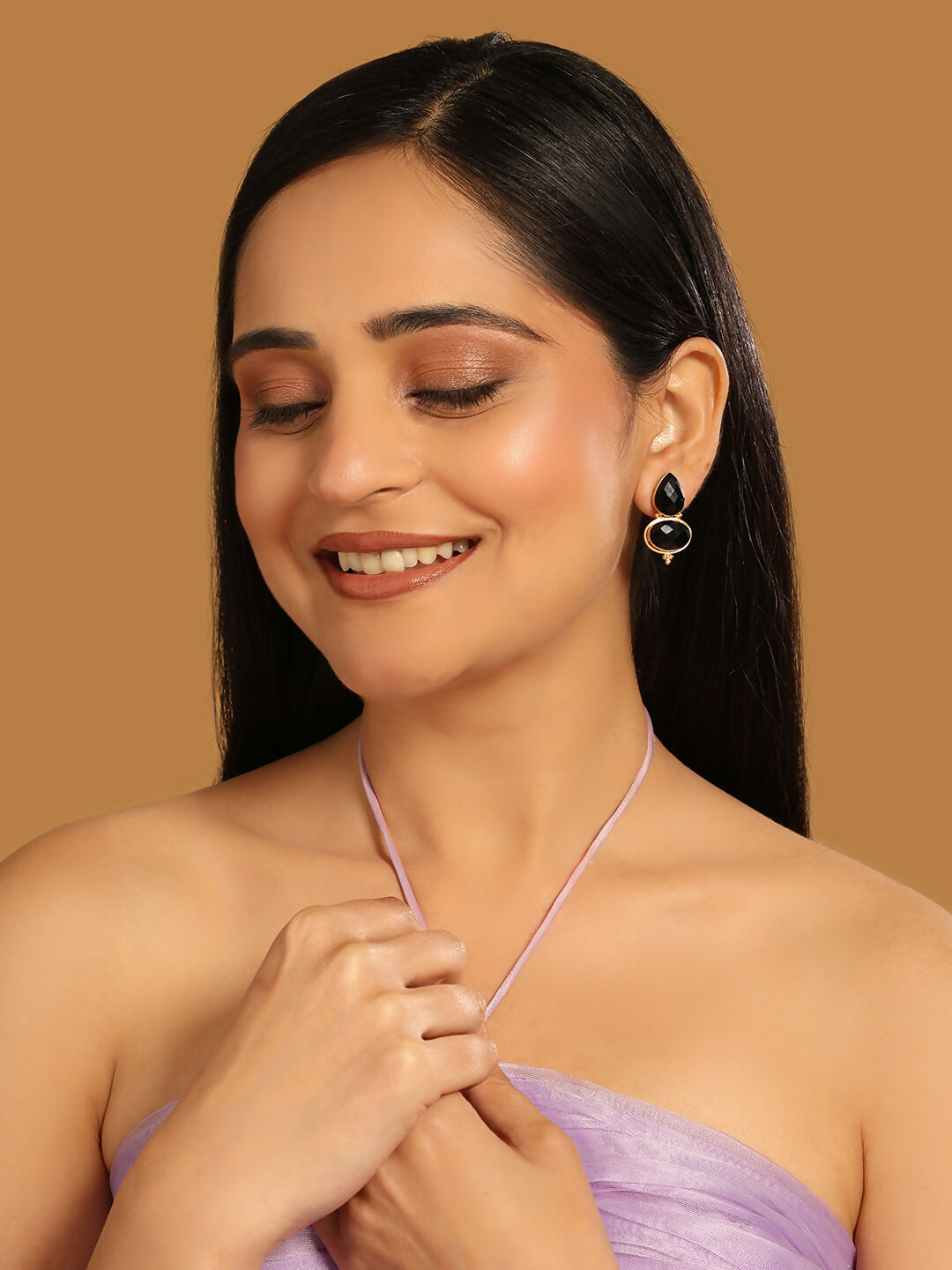 Nuyug 22K Gold Plated Black Embrace Earrings | Grocsy