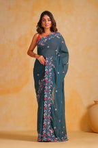 Vamsee Priya Blue Georgette Silk Saree | Grocsy