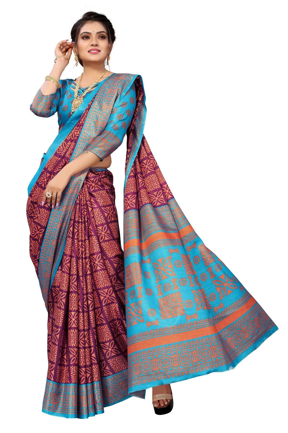 Vamika Purple Printed Art Silk Saree | Grocsy