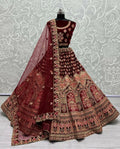 Jyoti Fashion Women's Maroon Velvet Multi Thread Embroidered with Zircon Diamond Wedding Lehenga Choli | Grocsy