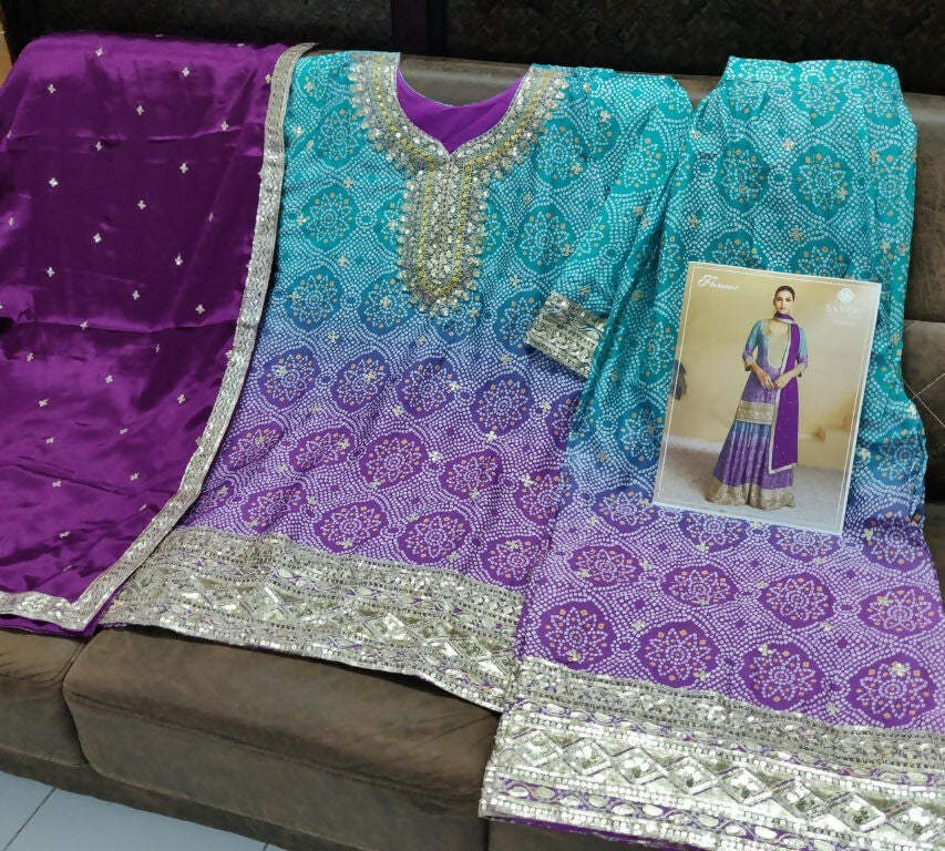 Vastranavya Bandhej Printed Chinon Chiffon Embroidered Sequins Pakistani Suit | Grocsy