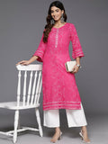 Ahalyaa Women Beige Floral Printed Regular Gotta Patti Kurta - Pink | Grocsy