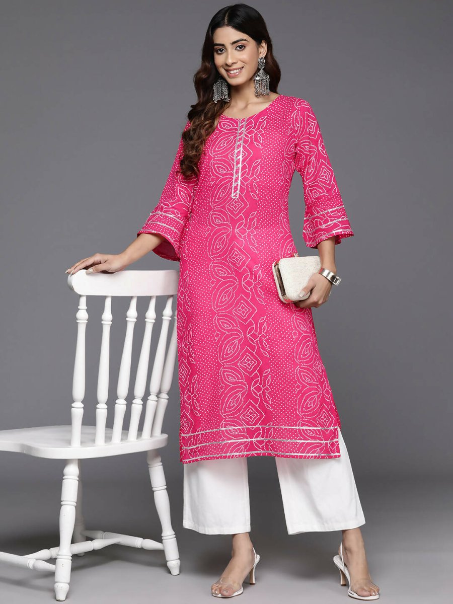 Ahalyaa Women Beige Floral Printed Regular Gotta Patti Kurta - Pink | Grocsy