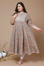 Miravan Women's Plus Size Camel Brown Gotta Patti Pure Cotton Anarkali Kurta | Grocsy
