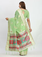 Shree Shyam Fashion Linen Cotton Light Green Saree | Grocsy