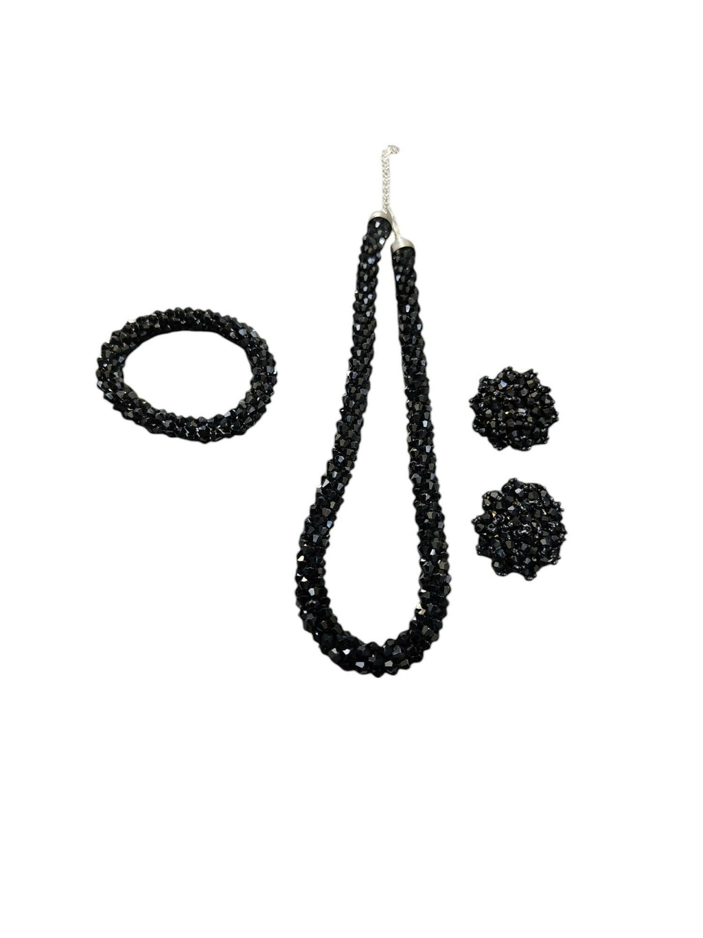 Inhanns Complete Look Crystal Statement 3-Piece Set (Adjustable Necklace + Earrings + Adjustable Bangle ) - Black | Grocsy