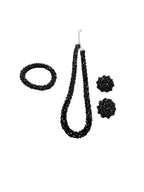 Inhanns Complete Look Crystal Statement 3-Piece Set (Adjustable Necklace + Earrings + Adjustable Bangle ) - Black | Grocsy