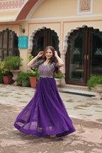 Joban Fashion Purple Georgette Sequence Embroidery Work Gown | Grocsy