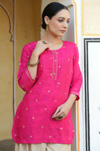 Juniper Women Fuchsia Shantoon Embroidered Straight Tunic | Grocsy