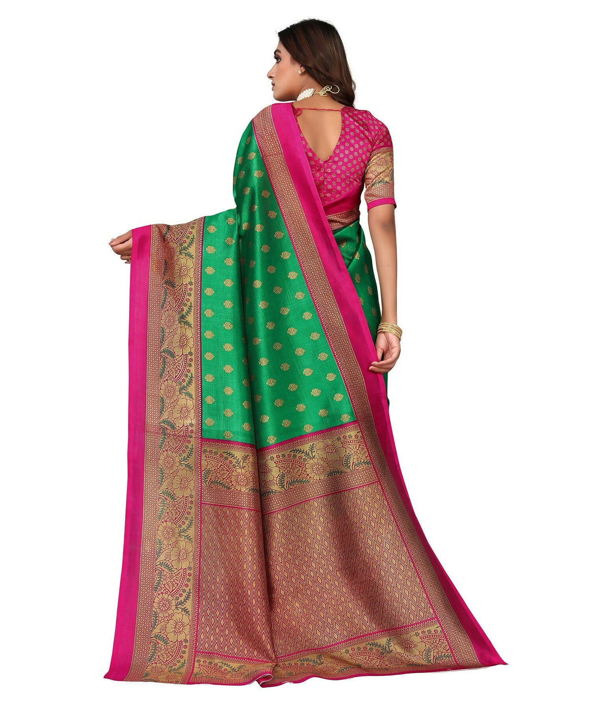 Vamika Green Printed Art Silk Saree | Grocsy
