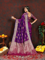 Lorenvalley Fashion Purple Soft Silk Woven Design Zari Weaving Saree | Grocsy