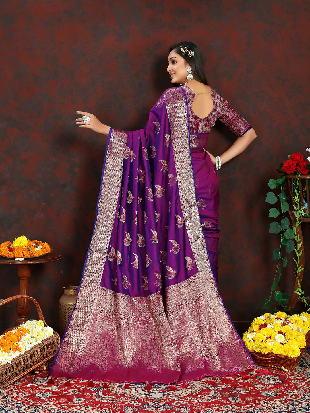 Lorenvalley Fashion Purple Soft Silk Woven Design Zari Weaving Saree | Grocsy