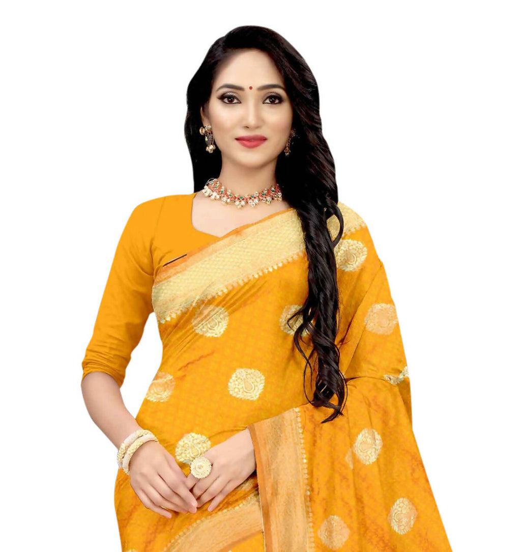 Vamika Weaving Banarasi Jacquard Mustard Saree | Grocsy