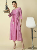 Myshka Women's Pink Floral Printed Gown Dress | Grocsy