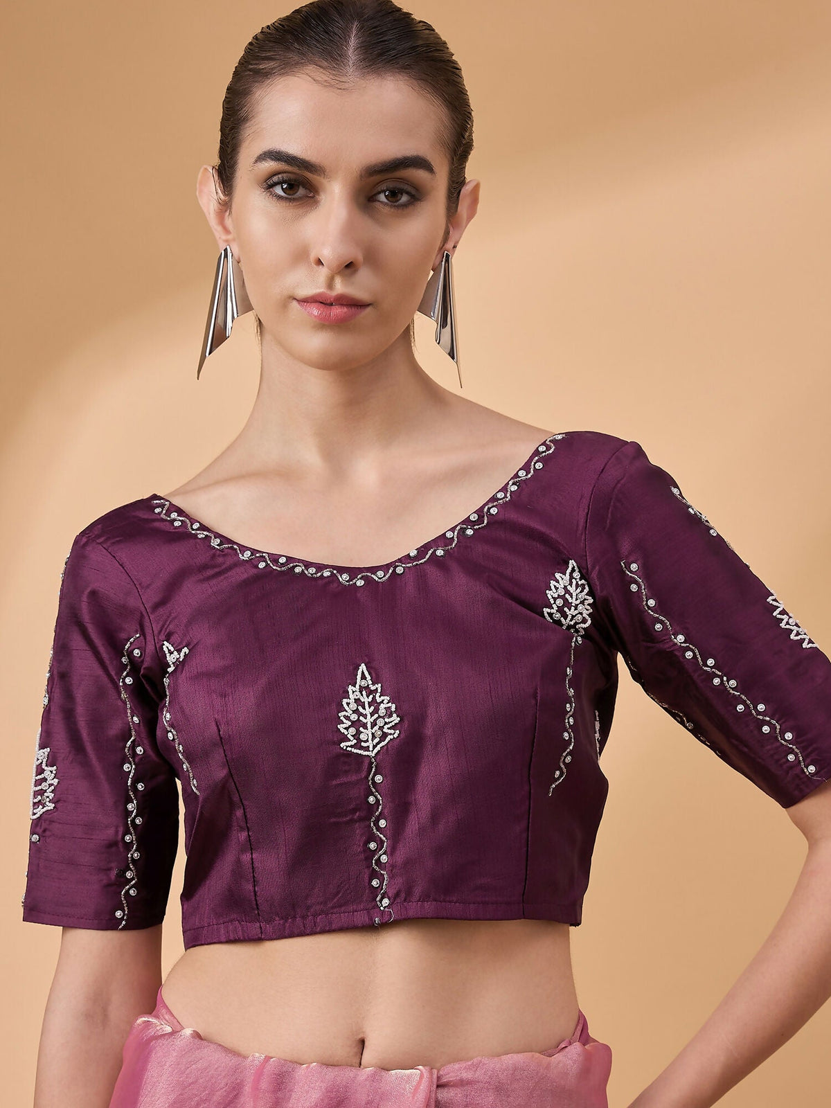 Pink Muslin Embroidered Saree with Unstitched Blouse Piece - Satya | Grocsy