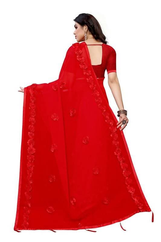 Vamika Red Georgette Embroidery Saree (GULABO RED) | Grocsy