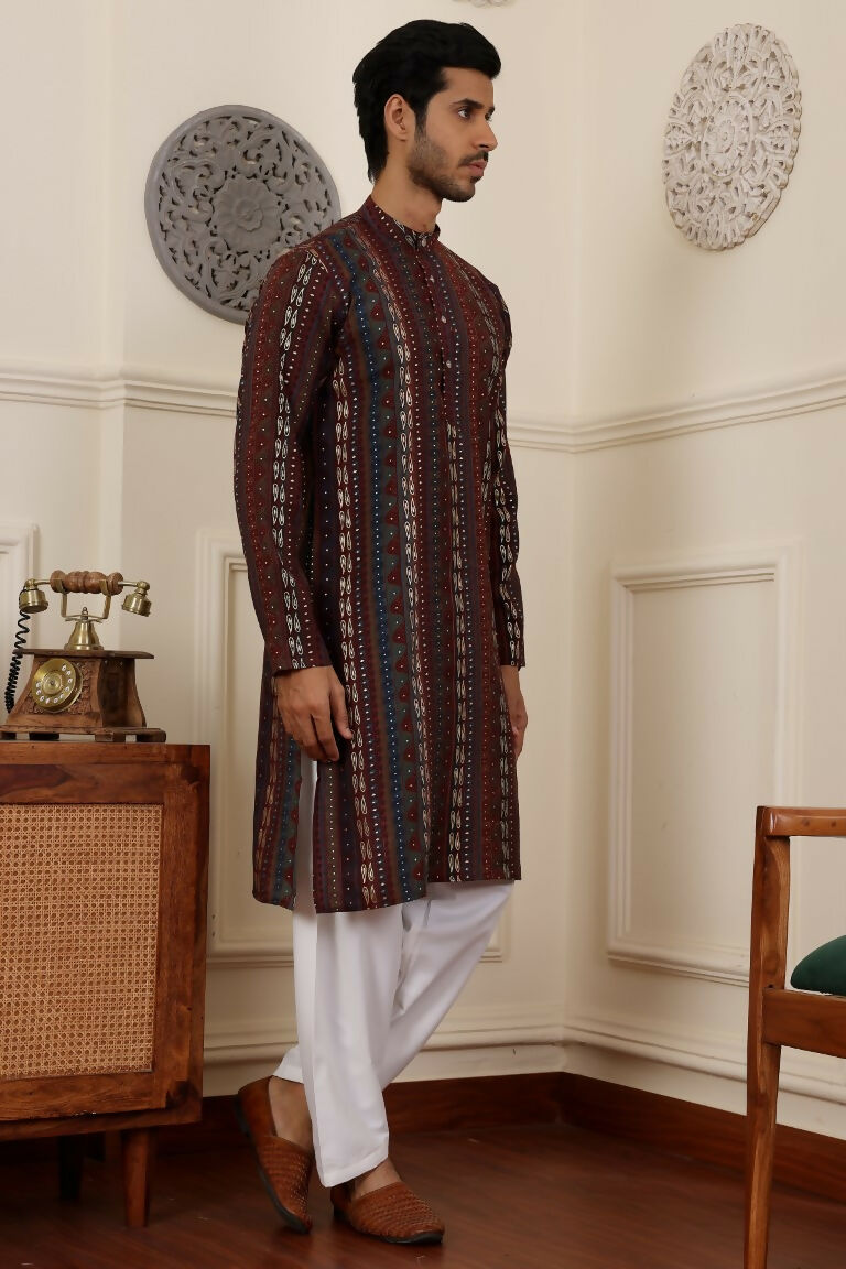 Multi Modal Silk Woven Designer Men's Rajwadi Kurta Set - Mahotsav | Grocsy