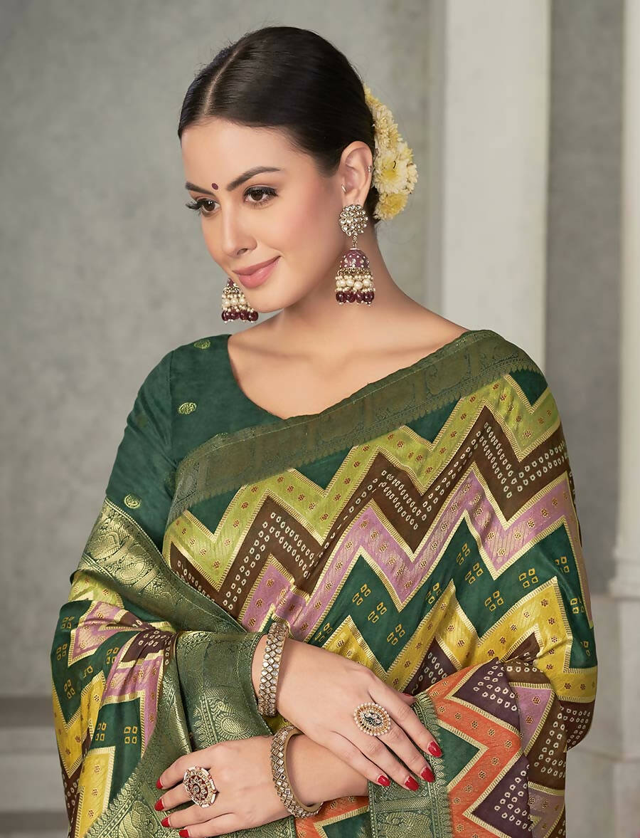 Green Rangkat Tussar Silk Woven Design Saree with Unstitched Blouse - Mohmanthan Eshani | Grocsy