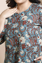 Breathables Blue Kalamkari Kurta & Pant Cotton Co-Ord Set | Grocsy